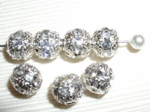 12 8mm Swarovski Rhinestone Bead Silver/Crystal  RH801