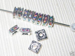 60 Swarovski Squaredelles 6x6mm Silver/Crystal AB