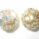 2 Swarovski Ball Pendants 16mm Gold /Crystal  T27