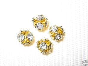 8 6mm Swarovski Rhinestone Balls Gold/Crystal  B602