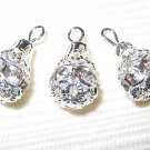 12 Swarovski Rhinestone Pendants 10mm Silver/Crystal