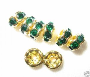 20 Swarovski Rondelles 5mm Gold / Emerald -- SR557