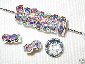 20 Swarovski Rondelles 9mm Silve/Crystal AB -- SR903