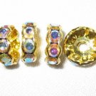 20 Swarovski Rondelles 10mm Gold / Crystal AB -- SR1004