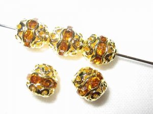 12 6mm Swarovski Rhinestone Beads Gold / Topaz