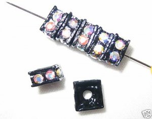 20 Swarovski Squaredelles 6x6mm Black/Crystal AB SQ636