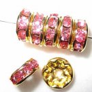 20 Swarovski Rhinestone Rondelles 8mm Gold/Rose Pink