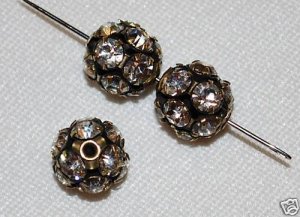 8 10mm Swarovski Rhinestone Balls Antique Brass/Crystal