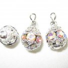 12 Swarovski Rhinestone Pendants 10mm Silver/Crystal AB