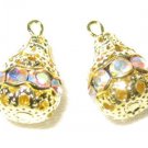12 Swarovski Rhinestone Pendants 10mm Gold/Crystal AB
