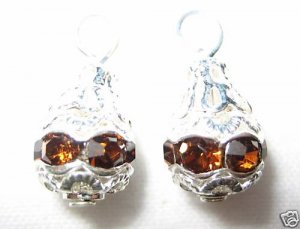 12 Swarovski Rhinestone Pendant 10mm Silver/Smoke Topaz