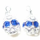 12 Swarovski Rhinestone Pendants 10mm Silver / Sapphire
