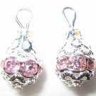 12 Swarovski Rhinestone Pendants 10mm Silver/Light Pink