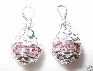 12 Swarovski Rhinestone Pendants 10mm Silver/Light Pink