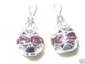 12 Swarovski Rhinestone Pendants 10mm Silver/Amethyst