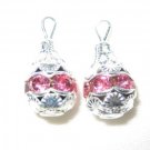 12 Swarovski Rhinestone Pendants 10mm Silver /Rose Pink
