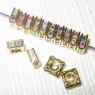 100 Swarovski Squaredelles Beads 6x6mm Gold/Crystal AB