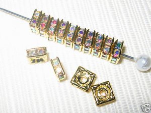 100 Swarovski Squaredelles Beads 6x6mm Gold/Crystal AB