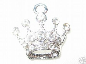 12 Swarovski Crown Pendants 20mm Silver/Crystal  T11