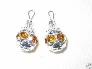 12 Swarovski Rhinestone Pendants 8mm Silver / Topaz