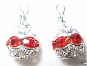 12 Swarovski Rhinestone Pendants 8mm Silver / Ruby