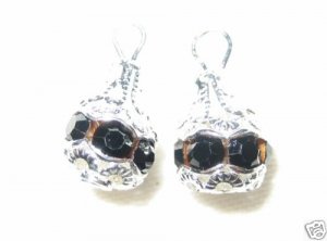 12 Swarovski Rhinestone Pendants 8mm Silver/Jet Black