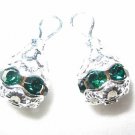 12 Swarovski Rhinestone Pendants 8mm Silver/Emerald