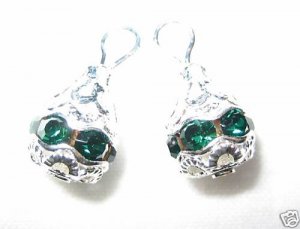 12 Swarovski Rhinestone Pendants 8mm Silver/Emerald