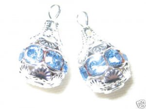 12 Swarovski Rhinestone Pendants 8mm Silver/Lt Sapphire