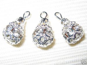 12 Swarovski Rhinestone Pendants 8mm Silver/Crystal