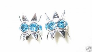 12 10mm Swarovski Bead Caps Silver/Aquamarine -  RC1006