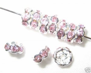 40 Swarovski Rhinestone Rondelles 5mm Silver/Light Rose