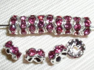 20 Swarovski Rondelles 6mm Silver /Rose Pink SR616