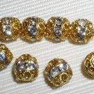 12 10mm Swarovski Rhinestone Beads Gold/Crystal  RH1002