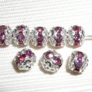 12 10mm Swarovski Rhinestone Beads Silver/Rose Pink