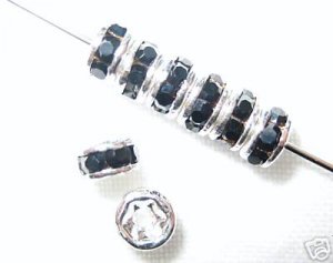 20 Swarovski Rhinestone Rondelles 4mm Silver/Jet Black