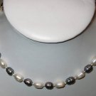 Two Strands 16'' 7x11mm Genuine Black White Pearls (P8)