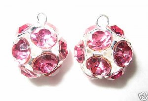 4 14mm Swarovski Ball Pendants Silver/Rose Pink  BP1416