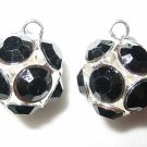 4 14mm Swarovski Ball Pendants Silver/Jet Black  BP1409