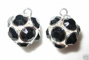 4 14mm Swarovski Ball Pendants Silver/Jet Black  BP1409