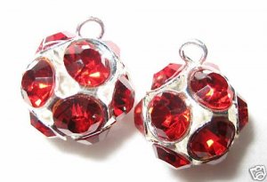 4 14mm Swarovski Ball Pendants Silver/ Siam  BP1419