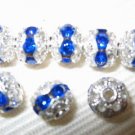 12 6mm Swarovski Rhinestone Beads Silver/Sapphire