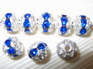 12 6mm Swarovski Rhinestone Beads Silver/Sapphire