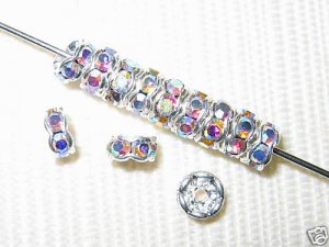 100 Swarovski Rondelles 6mm Silver / Crystal AB - SR603