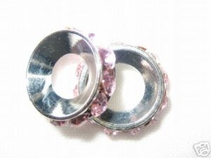 8 Swarovski Ring Pendants 12mm Silver/Pink  T17