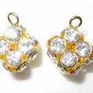 4 Swarovski Cubic Pendants 10x10mm Gold/Crystal  T7