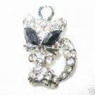 2 Swarovski Kitten Cat Pendants 18mm Silver/Crystal  T2