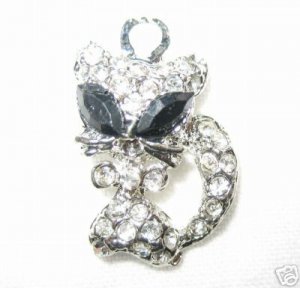 2 Swarovski Kitten Cat Pendants 18mm Silver/Crystal  T2
