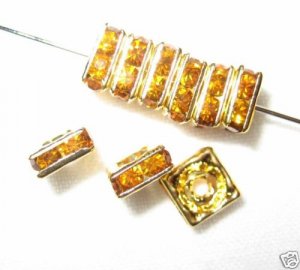 20 Swarovski Squaredelles Spacers 6x6mm Gold / Topaz