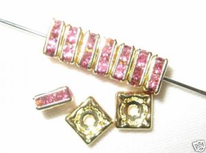 20 Swarovski Squaredelles Spacers 6x6mm Gold /Rose Pink